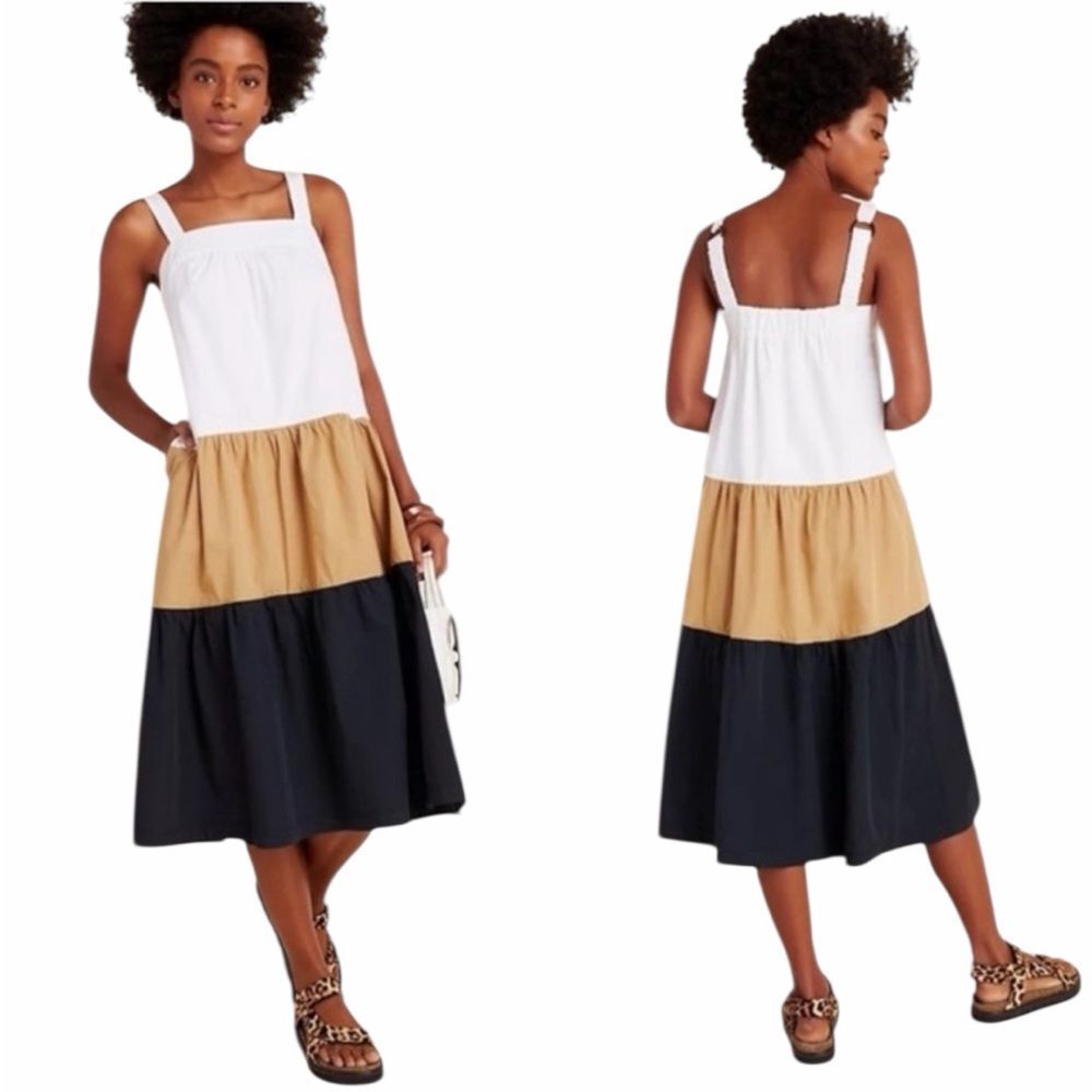 Anthropologie Maeve Ashleigh Colorblock Tiered Midi Dress‎ Cotton M